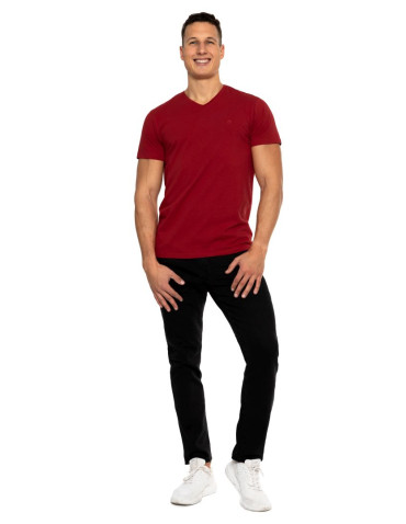 Koszulki i Tank Topy - Koszulka męska bawełna Premium T-shirt dekolt w serek BORDOWY - produkt 2