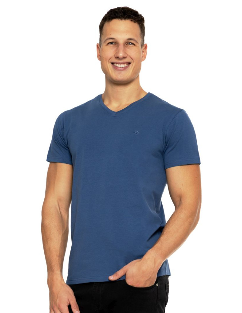 Koszulka męska bawełna Premium T-shirt dekolt w serek NIEBIESKI