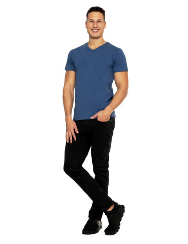 Koszulki i Tank Topy - Koszulka męska bawełna Premium T-shirt dekolt w serek NIEBIESKI - produkt 2