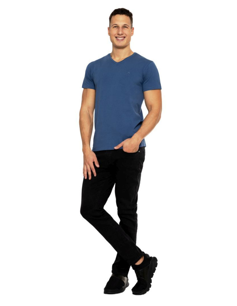 Koszulki i Tank Topy - Koszulka męska bawełna Premium T-shirt dekolt w serek NIEBIESKI - produkt moraj.pl 2