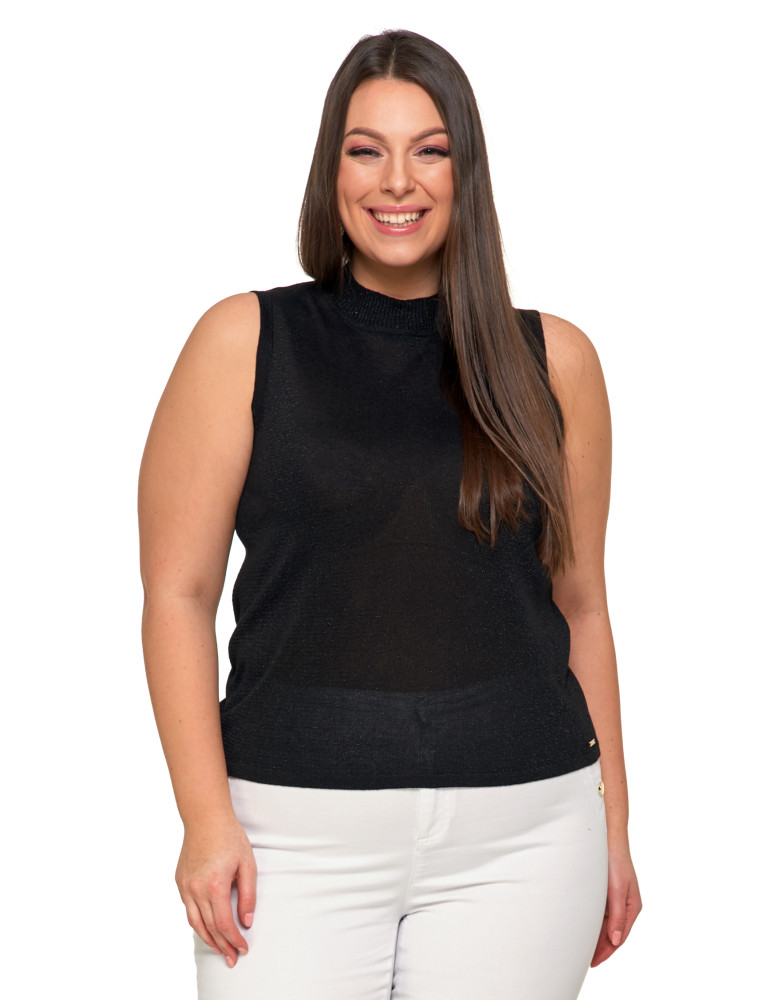 Bluzki i koszule - Bluzka top damski sweterkowy ze stójką CZARNY  - produkt moraj.pl 2