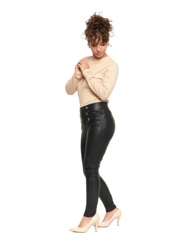 Spodnie damskie - Spodnie damskie z eko skóry eleganckie CZARNY - produkt 4