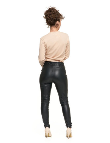 Spodnie damskie - Spodnie damskie z eko skóry eleganckie CZARNY - produkt 10