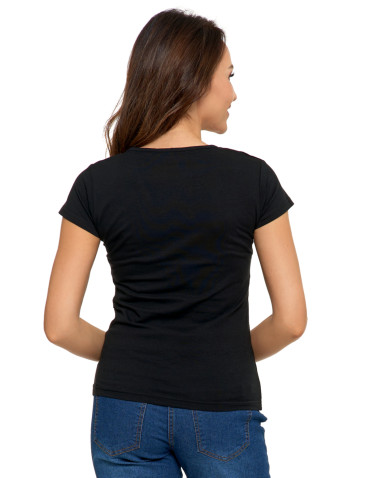 Koszulki i T-shirty - T-shirt damski bawełniany z dekoltem V CZARNY - produkt 3