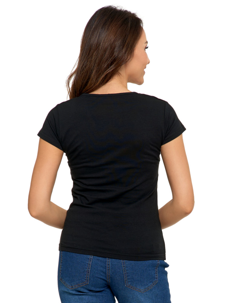 Koszulki i T-shirty - T-shirt damski bawełniany z dekoltem V CZARNY - produkt moraj.pl 3