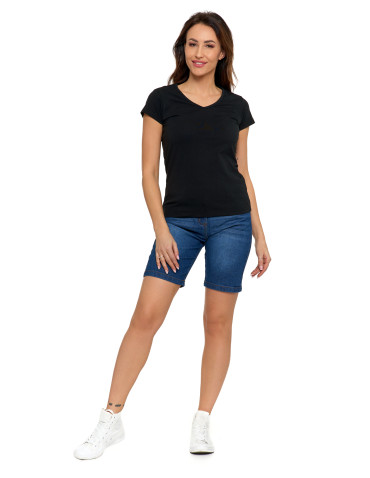 Koszulki i T-shirty - T-shirt damski bawełniany z dekoltem V CZARNY - produkt 5