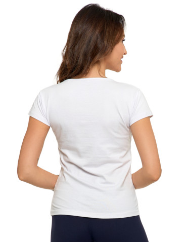 Koszulki i T-shirty - T-shirt damski bawełniany z dekoltem V BIAŁY - produkt 2