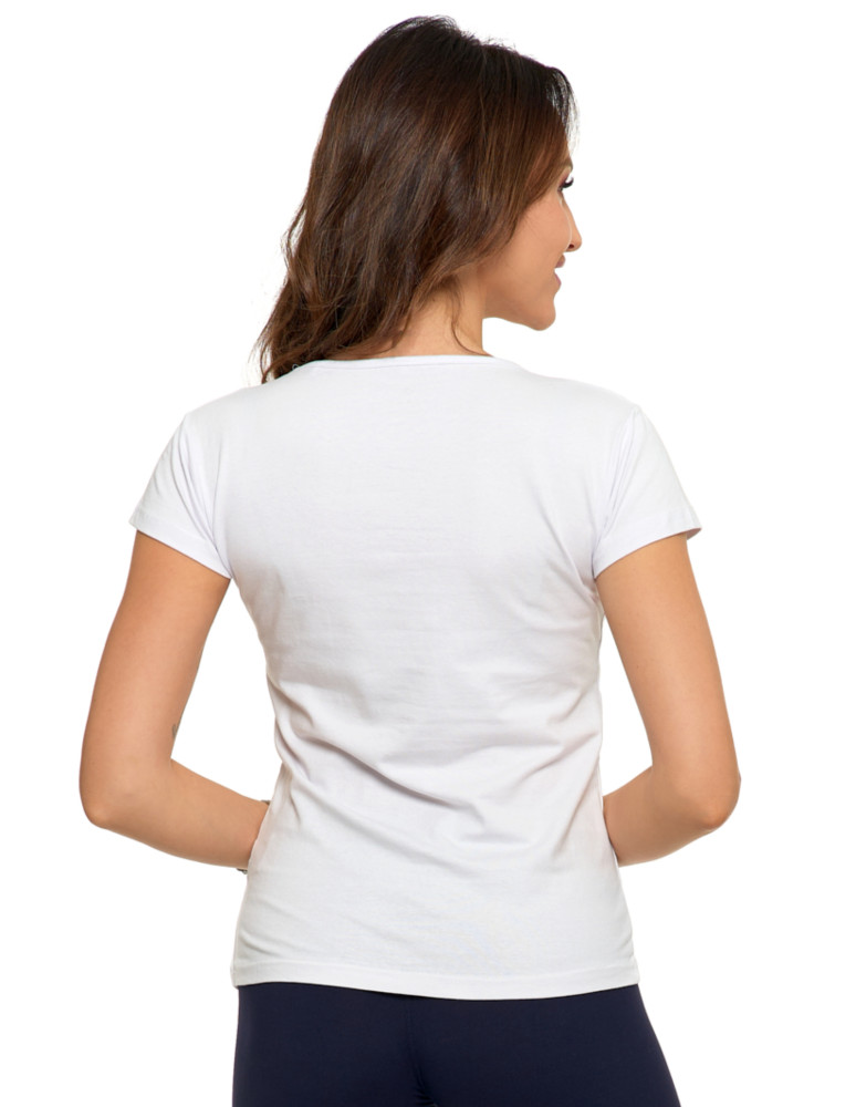 Koszulki i T-shirty - T-shirt damski bawełniany z dekoltem V BIAŁY - produkt moraj.pl 2