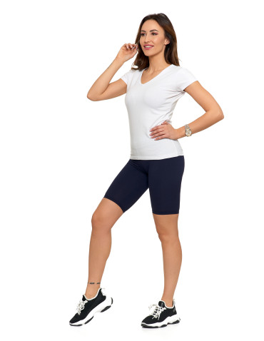 Koszulki i T-shirty - T-shirt damski bawełniany z dekoltem V BIAŁY - produkt 3