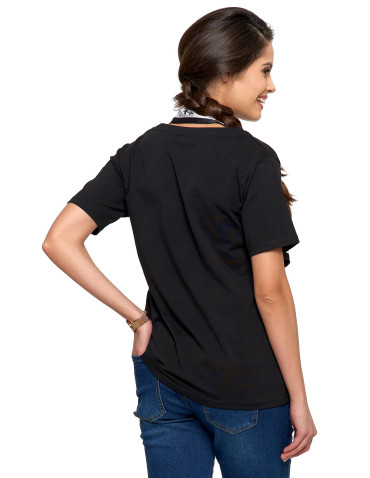 Koszulki i T-shirty - Koszulka damska bawełna Premium T-shirt dekolt w serek CZARNY - produkt 2