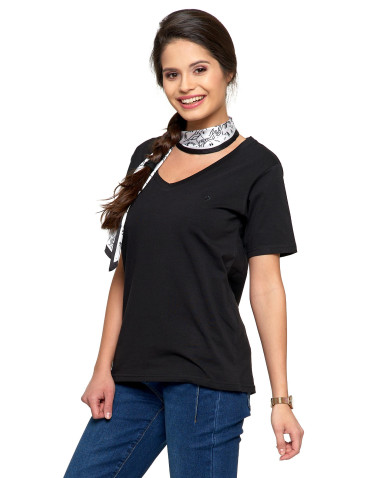 Koszulki i T-shirty - Koszulka damska bawełna Premium T-shirt dekolt w serek CZARNY - produkt 3