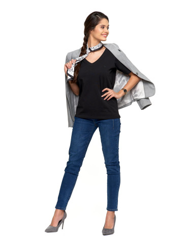 Koszulki i T-shirty - Koszulka damska bawełna Premium T-shirt dekolt w serek CZARNY - produkt 4