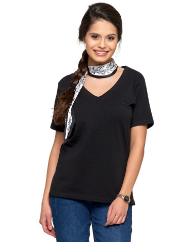 Koszulki i T-shirty - Koszulka damska bawełna Premium T-shirt dekolt w serek CZARNY - produkt 1