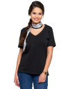 Koszulka damska bawełna Premium T-shirt dekolt w serek CZARNY