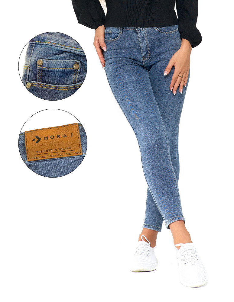 Spodnie damskie - Jeansy spodnie damskie skinny z wysokim stanem JEANS - produkt moraj.pl 2