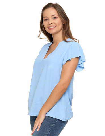 Bluzka damska z motylkowym rękawkiem i dekoltem V