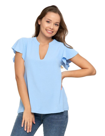 Bluzka damska z motylkowym rękawkiem i dekoltem V  - produkt 2