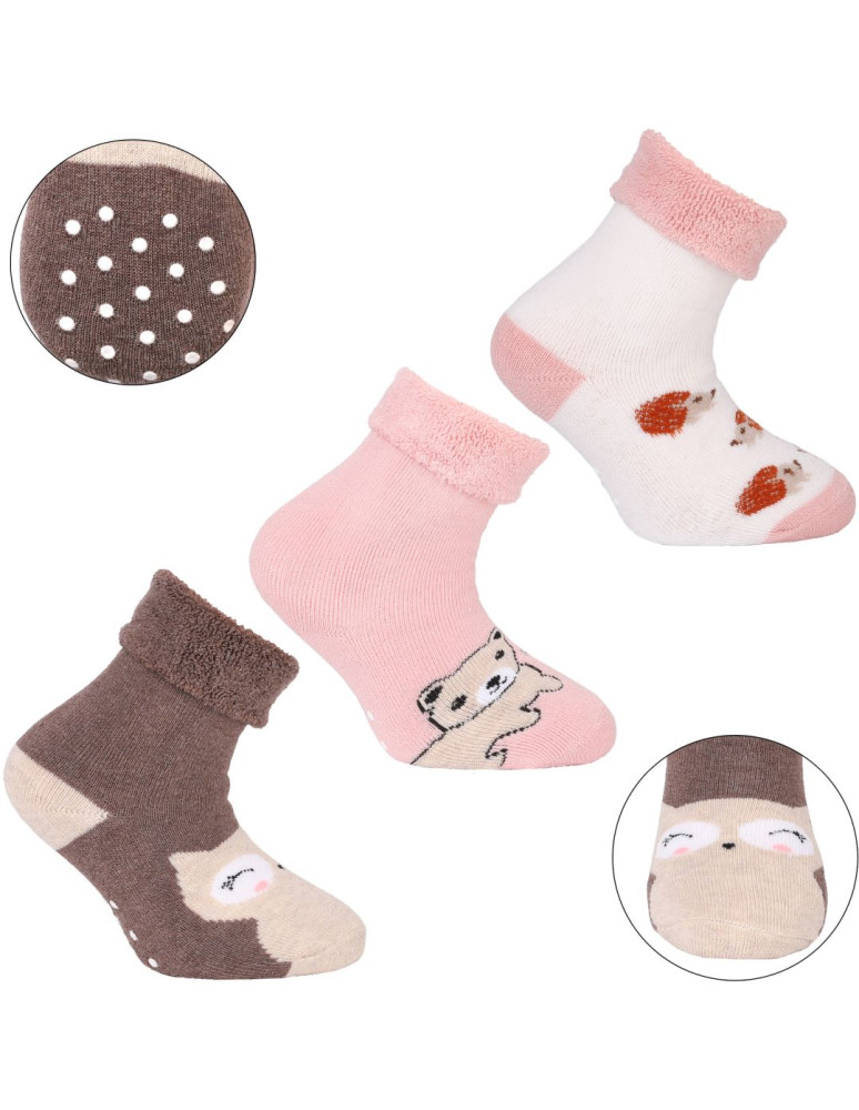 Ciepłe długie skarpetki niemowlęce bawełniane z abs 3-pak WIELOKOLOROWY