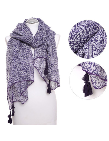 Szale i chusty - Cienki szal damski na wiosnę orientalny wzór GRANATOWY - produkt 1