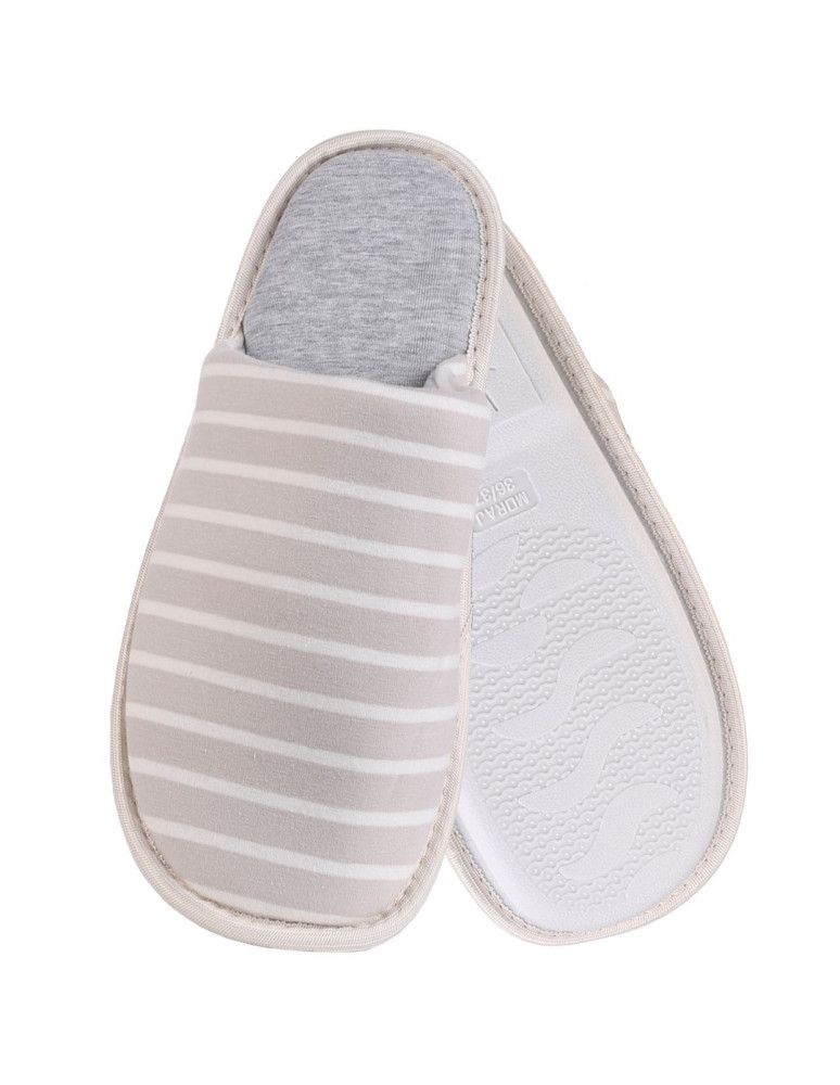 Kapcie i bambosze - Kapcie damskie wsuwane w paski BEŻOWY  - produkt moraj.pl 2