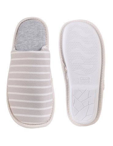 Kapcie i bambosze - Kapcie damskie wsuwane w paski BEŻOWY - produkt 1