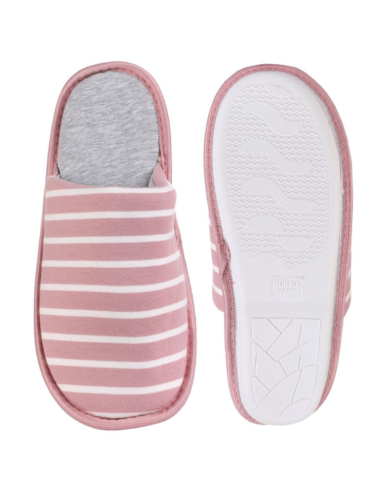 Kapcie i bambosze - Kapcie damskie wsuwane w paski RÓŻOWY - produkt moraj.pl 1