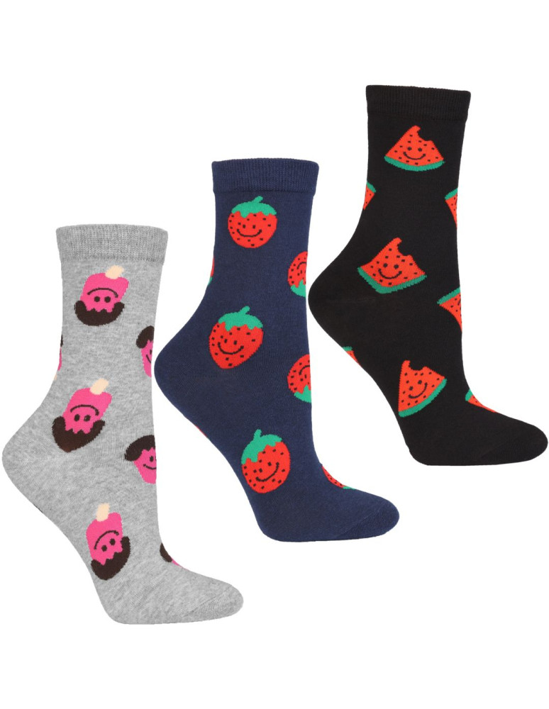 Skarpetki damskie długie w owoce zabawne 3-pak WIELOKOLOROWY