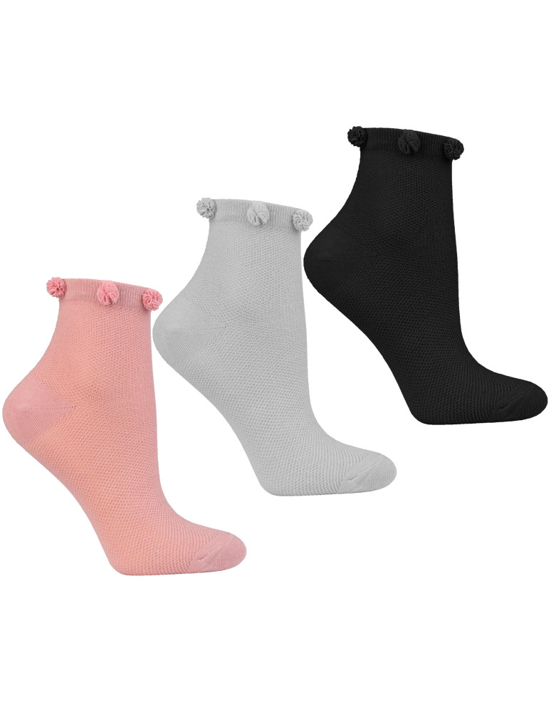 Skarpetki za kostkę - Skarpetki krótkie damskie z detalami 3-pak WIELOKOLOROWY - produkt moraj.pl 1