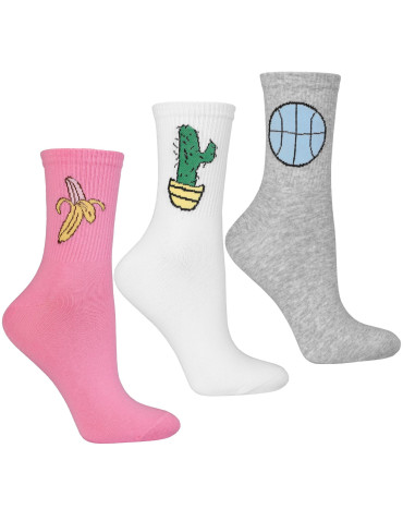 Skarpety damskie długie szeroki ściągacz zabawne wzory 3-pak