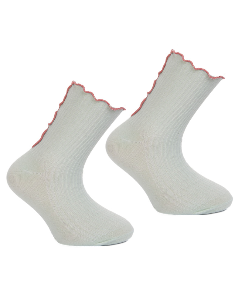 Skarpetki dziewczęce długie wykończone falbanką 3-pak WIELOKOLOROWY