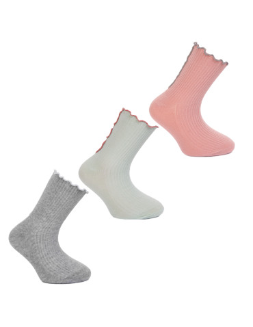 Długie - Skarpetki dziewczęce długie wykończone falbanką 3-pak WIELOKOLOROWY - produkt 6