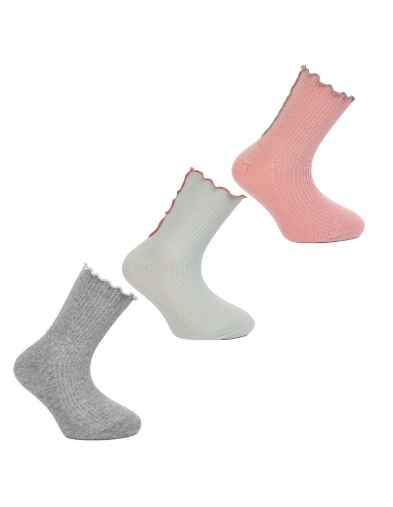 Długie - Skarpetki dziewczęce długie wykończone falbanką 3-pak WIELOKOLOROWY - produkt moraj.pl 6