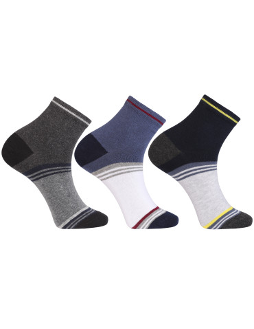 Skarpety męskie krótkie 3/4 bawełniane z paskami 3-pak