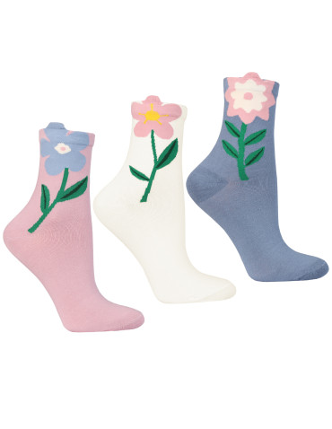 Skarpetki damskie krótkie bawełniane wzór kwiaty 3-pak