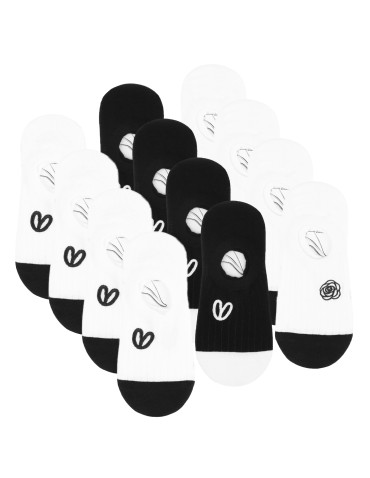 Skarpetki niskie stopki damskie w prążek z haftem 12-pak
