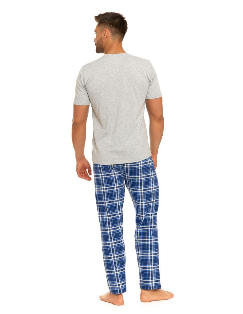 Piżamy z krótkim rękawem - Piżama bawełniano-poliestrowa w kratę NIEBIESKI - produkt moraj.pl 3
