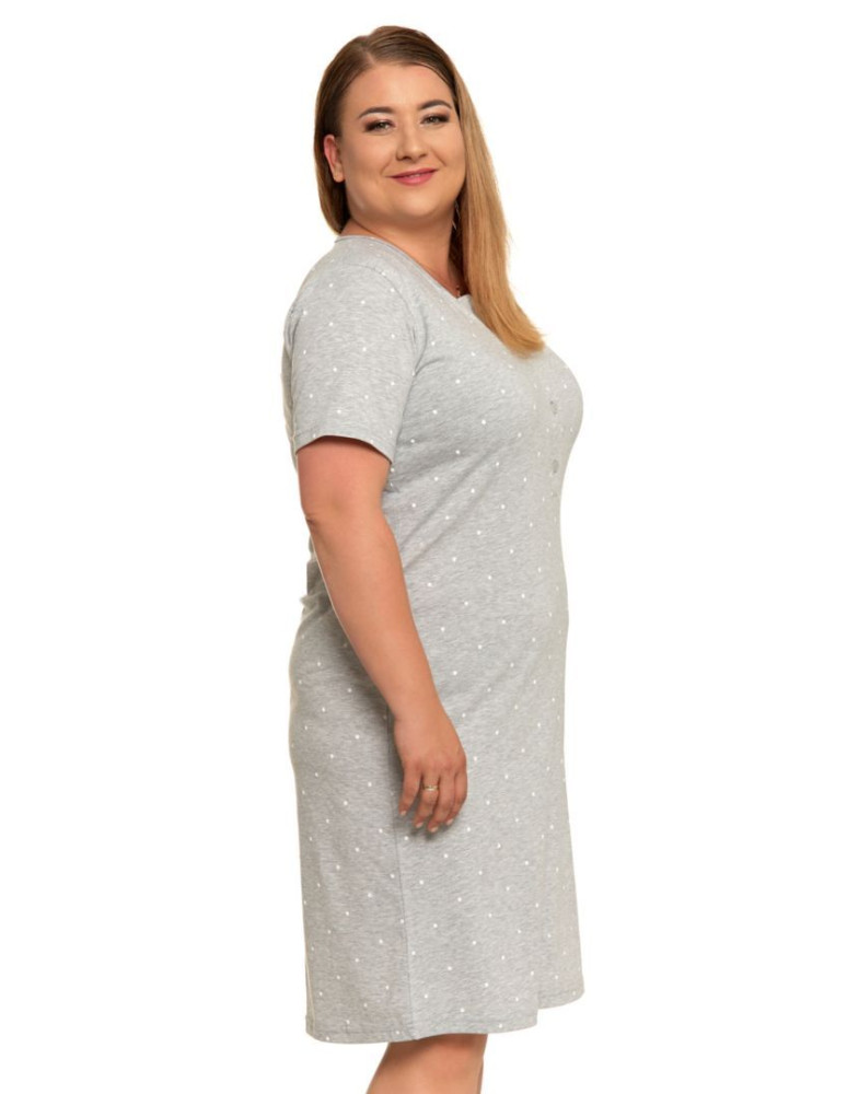 Koszule nocne - Koszula nocna damska rozpinana z krótkim rękawem plus size JASNY SZARY - produkt moraj.pl 4