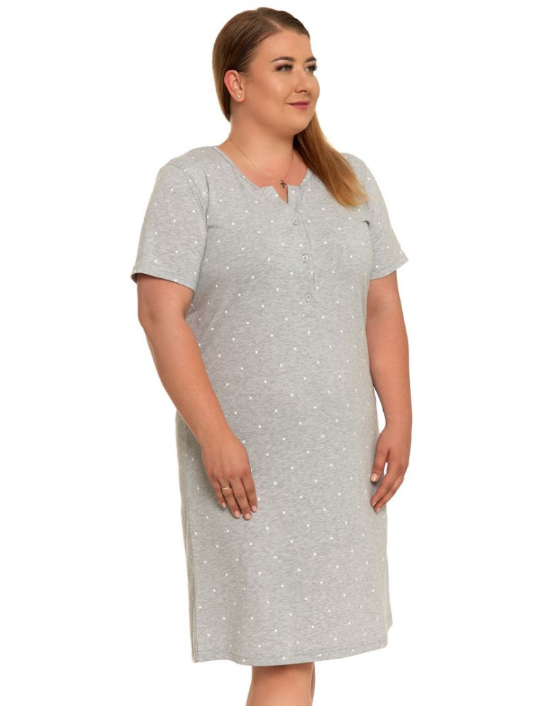 Koszule nocne - Koszula nocna damska rozpinana z krótkim rękawem plus size JASNY SZARY - produkt moraj.pl 3