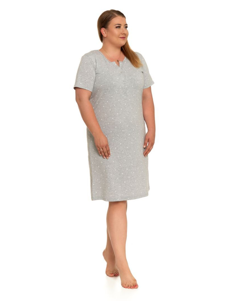 Koszule nocne - Koszula nocna damska rozpinana z krótkim rękawem plus size JASNY SZARY - produkt moraj.pl 6