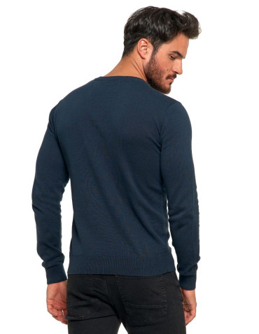 Swetry męskie - Klasyczny sweter męski bawełniany o prostym kroju GRANATOWY - produkt 3