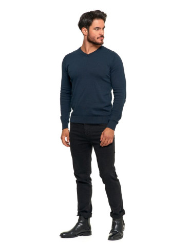 Swetry męskie - Klasyczny sweter męski bawełniany o prostym kroju GRANATOWY - produkt 6