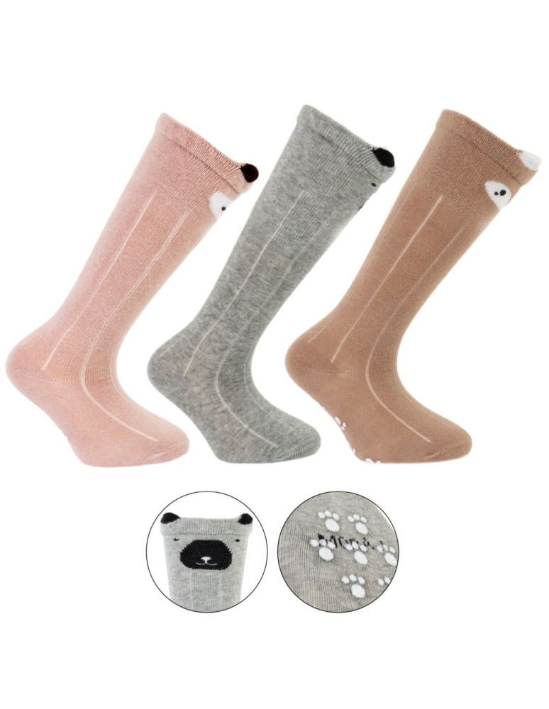 Długie - Długie skarpetki niemowlęce bawełniane w zwierzątka 3-pak WIELOKOLOROWY - produkt moraj.pl 1