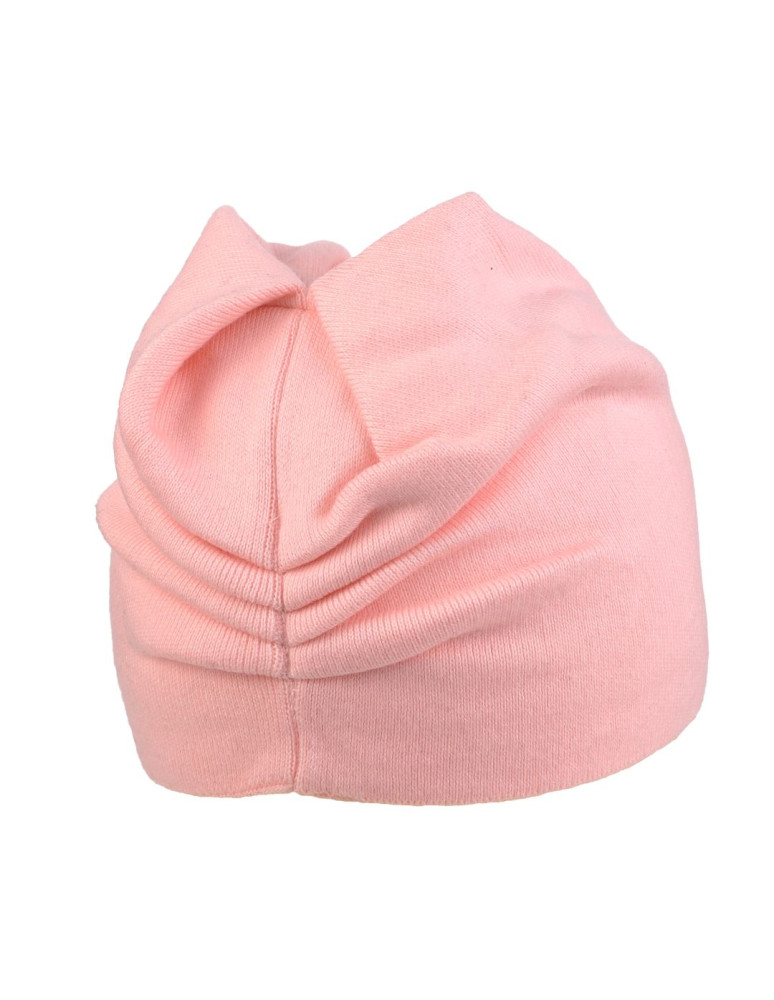 Czapki i opaski - Czapka damska z ozdobną różą z domieszką wełny RÓŻOWY  - produkt moraj.pl 2