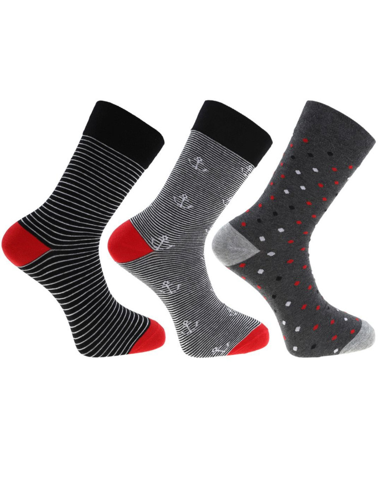 Skarpetki długie - Skarpetki męskie długie bawełniane z drobnym wzorem 3-pak WIELOKOLOROWY - produkt moraj.pl 1