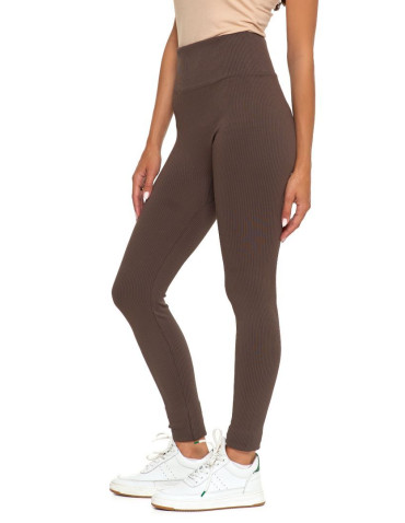 Legginsy damskie - Legginsy damskie z wysokim stanem prążkowane sportowe MOKKA - produkt 5