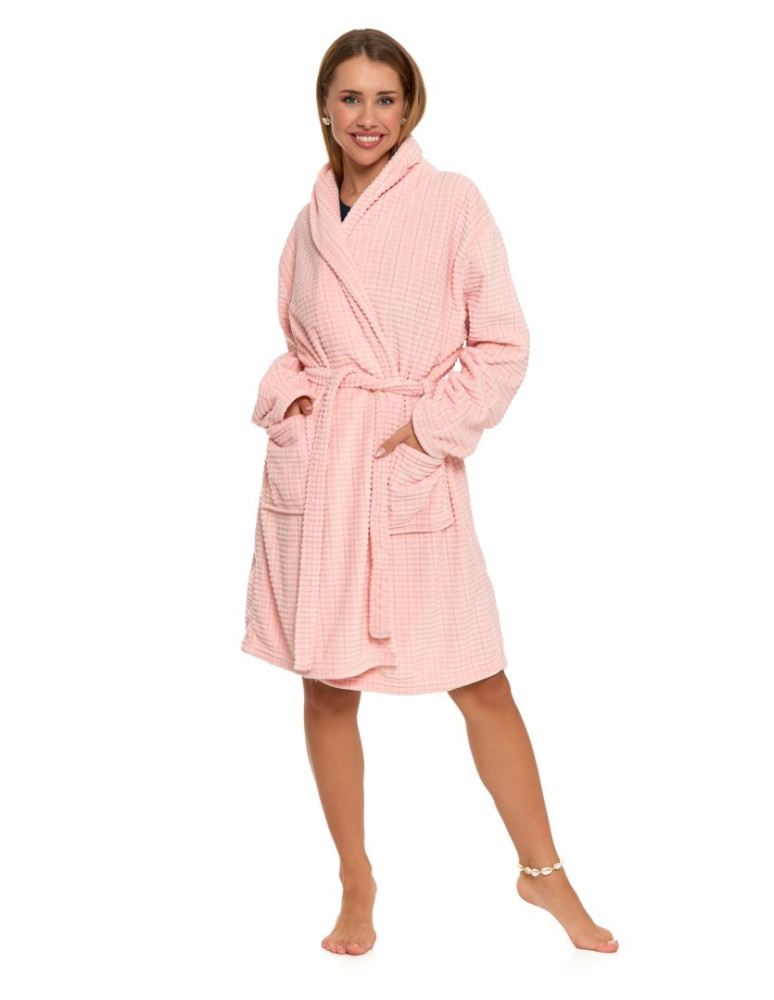 Szlafroki - Ciepły szlafrok damski z wiązaniem i kieszeniami POMARAŃCZOWY - produkt moraj.pl 1