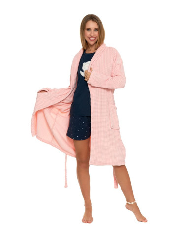 Szlafroki - Ciepły szlafrok damski z wiązaniem i kieszeniami POMARAŃCZOWY - produkt 3