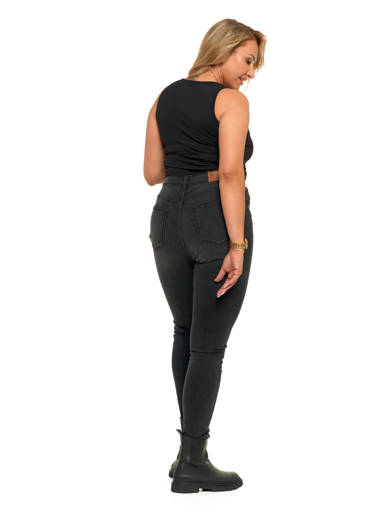Spodnie damskie - Jeansy skinny spodnie damskie z wysokim stanem CZARNY - produkt moraj.pl 4