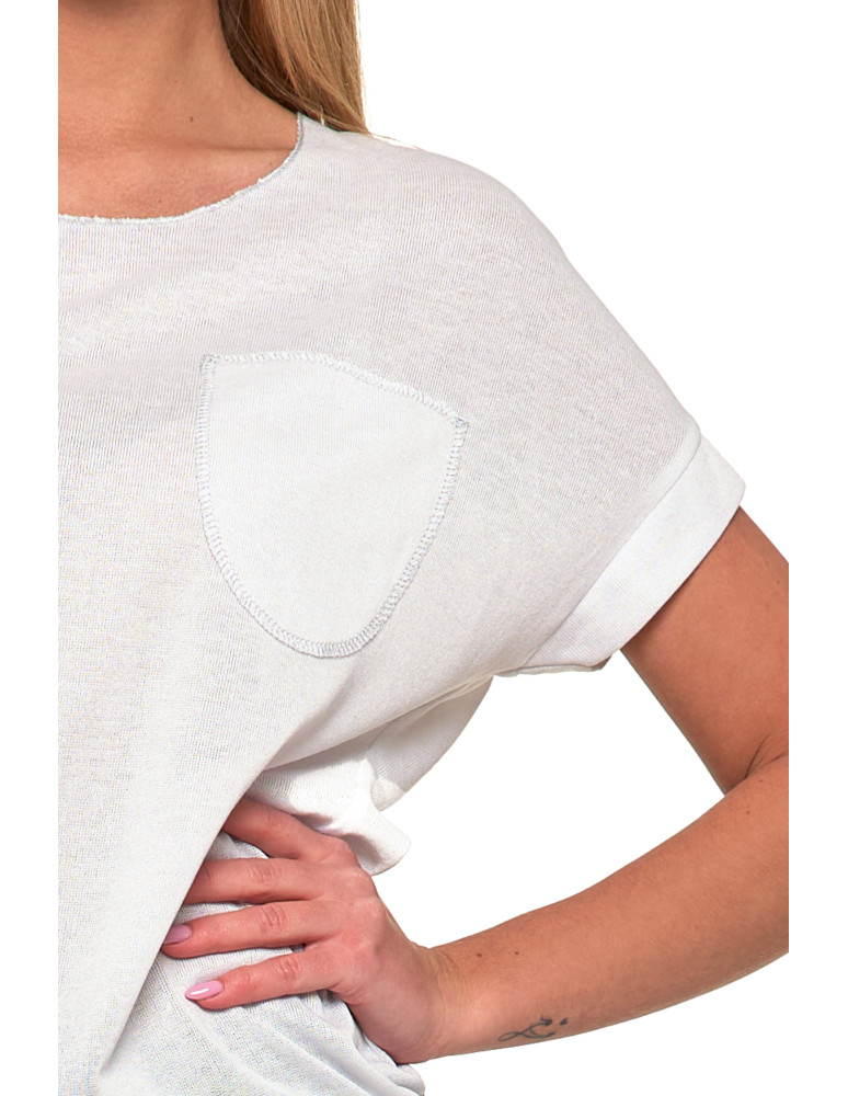 Bluzki i koszule - Bluzka damska z krótkim rękawem asymetryczna błyszcząca BIAŁY - produkt moraj.pl 2