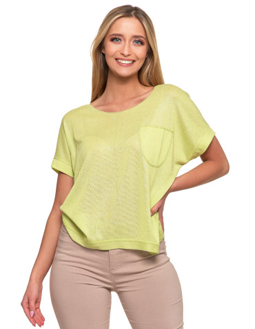 Bluzka damska z krótkim rękawem asymetryczna błyszcząca